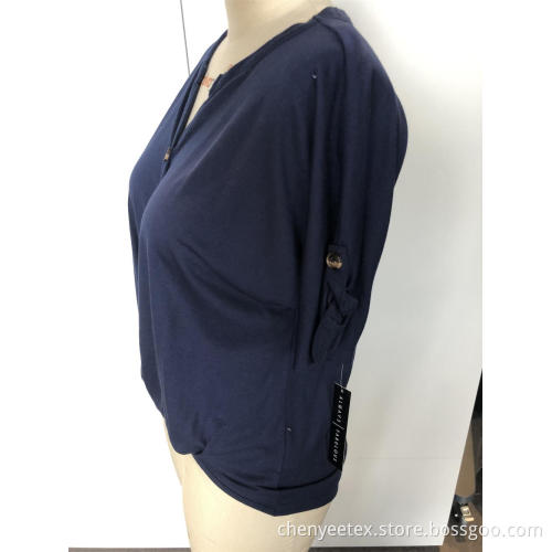 V-neck short - sleeved button top